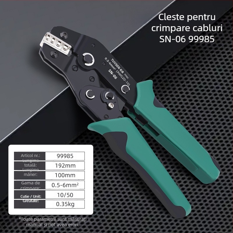 Topson Clești sertizoare cu mecanism ratchet - tip  țeavă pentru terminale goale, oțel de înalt carbon, greutate 0.38