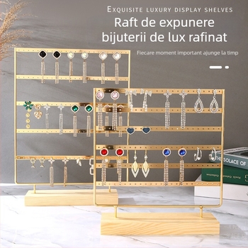  Rama de afisare pentru bijuterii din metal, cu doua functii, carcasa din lemn solid si prelucrare din fier forjat (Tip: doua functii; Material: metal; Carcasa: lemn solid; Prelucrare: fier forjat; Stil: senzatie avansata)