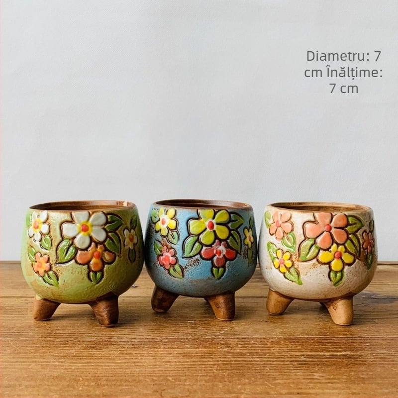 Ghiveci ceramic pentru suculente, pictat manual, stil coreean, pentru birou