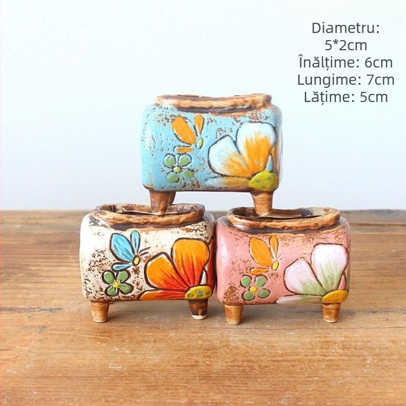 Ghiveci ceramic pentru suculente, pictat manual, stil coreean, pentru birou