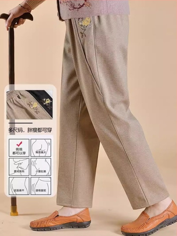 Pantaloni de damă pentru femei de vârstă mijlocie, căptușiți cu fleece, croială lejeră, poliester, țesătură groasă, stil casual