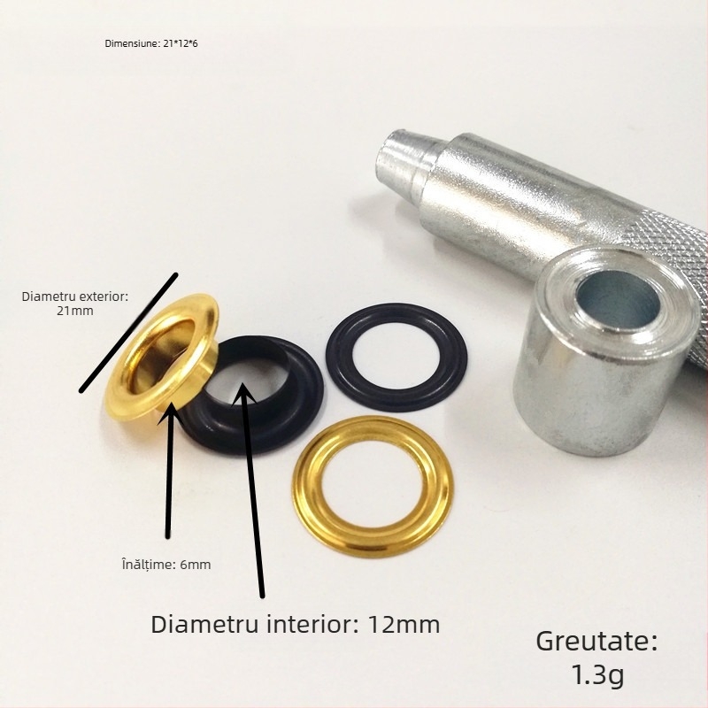 Set din alamă pentru eyelets (eyelet buckle), 100 bucăți, trusă de instrumente 3 piese, pentru paltoane, jeanși, pantofi, corturi