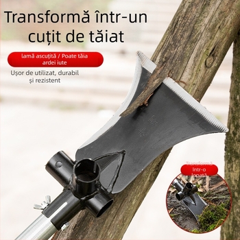 Lopata-foară multifuncțională din oțel cu mangan înalt; pentru tăiere, săpat și tunderea crengilor; pentru exterior; model: Lopată-foară multifuncțională