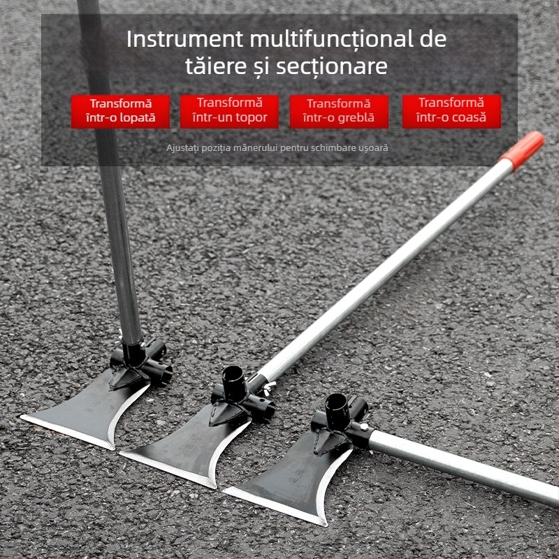 Lopata-foară multifuncțională din oțel cu mangan înalt; pentru tăiere, săpat și tunderea crengilor; pentru exterior; model: Lopată-foară multifuncțională