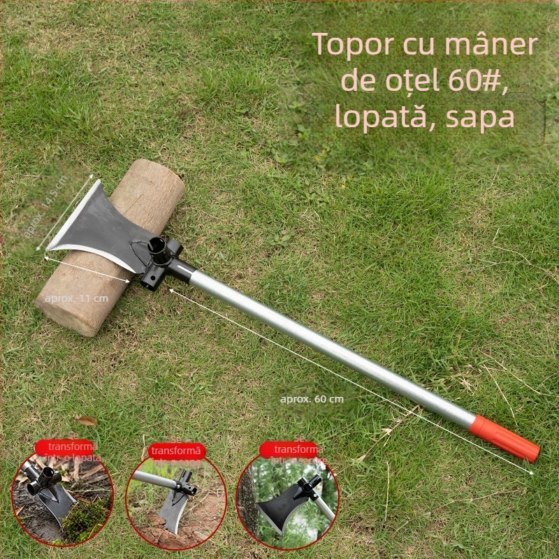 Lopata-foară multifuncțională din oțel cu mangan înalt; pentru tăiere, săpat și tunderea crengilor; pentru exterior; model: Lopată-foară multifuncțională