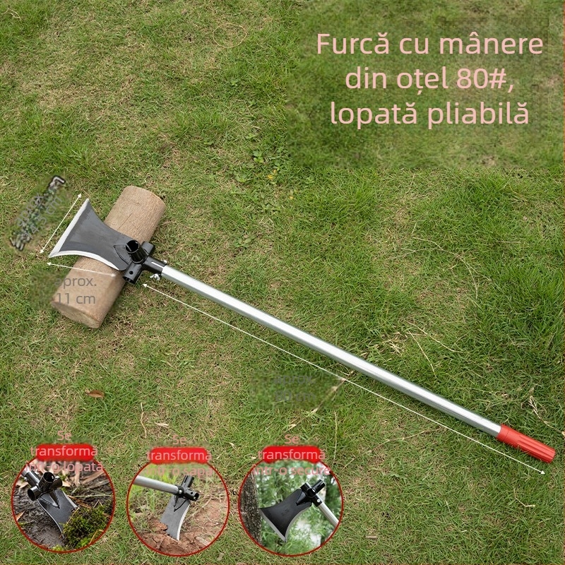 Lopata-foară multifuncțională din oțel cu mangan înalt; pentru tăiere, săpat și tunderea crengilor; pentru exterior; model: Lopată-foară multifuncțională