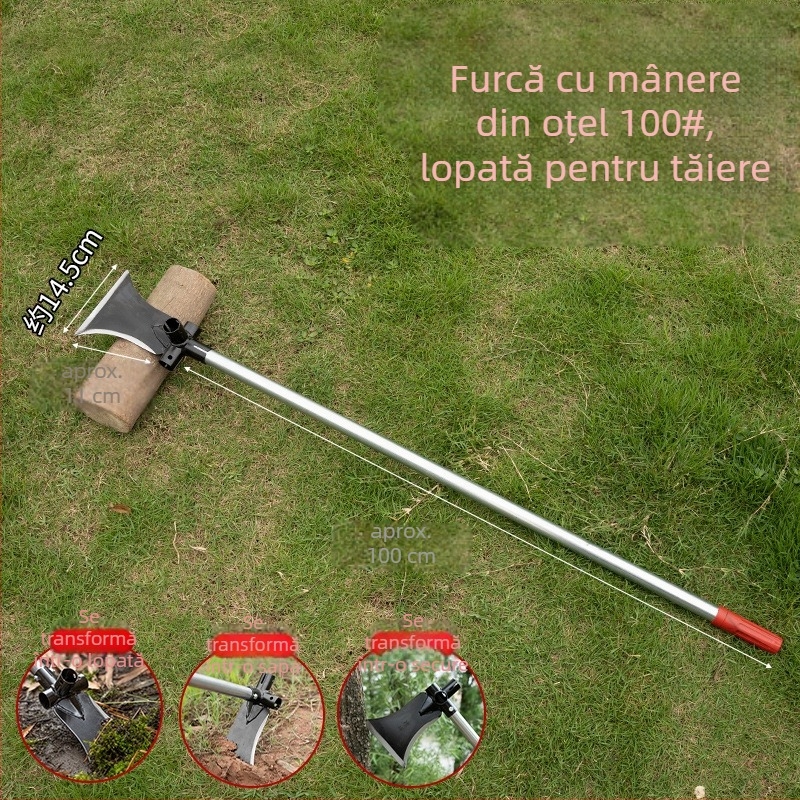 Lopata-foară multifuncțională din oțel cu mangan înalt; pentru tăiere, săpat și tunderea crengilor; pentru exterior; model: Lopată-foară multifuncțională
