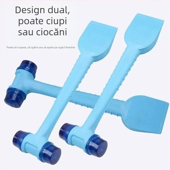Ciocan cu miez de oțel și mâner din piele – unealtă de instalare 2-în-1 pentru plăci ceramice, rame de ușă și fereastră; lopată din plastic și bandă de etanșare din cauciuc