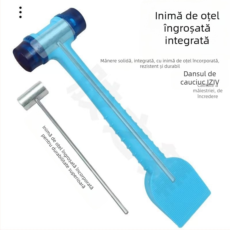 Ciocan cu miez de oțel și mâner din piele – unealtă de instalare 2-în-1 pentru plăci ceramice, rame de ușă și fereastră; lopată din plastic și bandă de etanșare din cauciuc