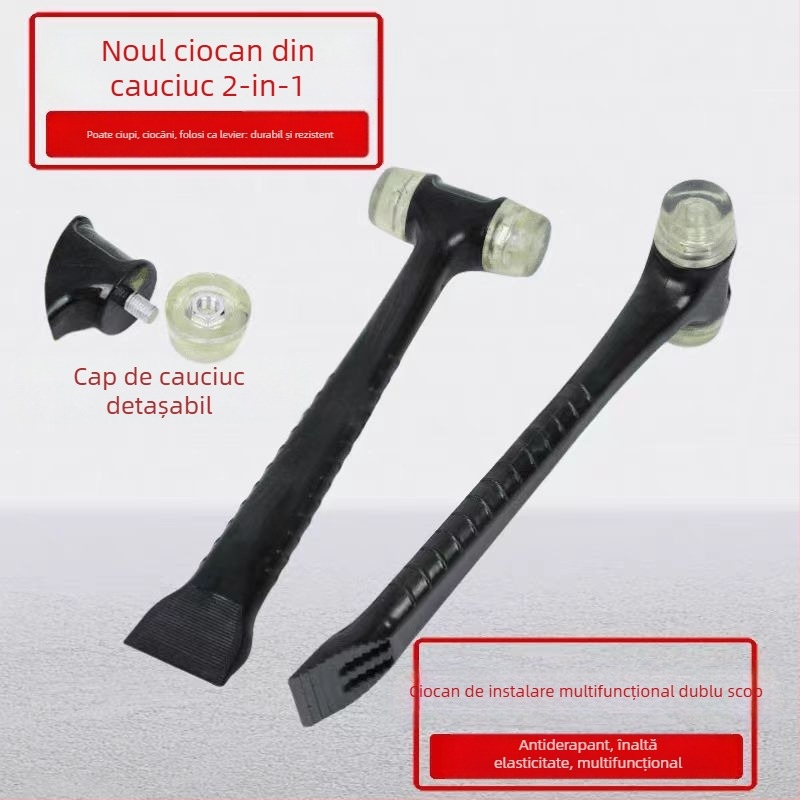Ciocan cu miez de oțel și mâner din piele – unealtă de instalare 2-în-1 pentru plăci ceramice, rame de ușă și fereastră; lopată din plastic și bandă de etanșare din cauciuc
