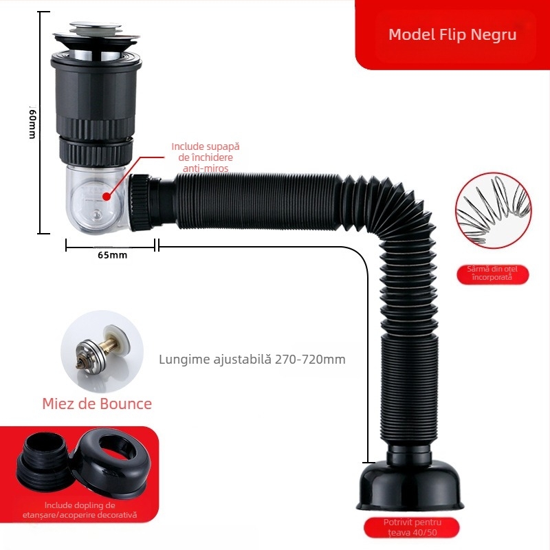 Kit universal de sifon pop-up pentru chiuvetă, ABS, Yayier Bathroom