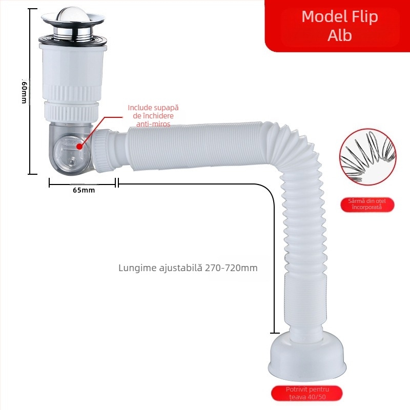 Kit universal de sifon pop-up pentru chiuvetă, ABS, Yayier Bathroom