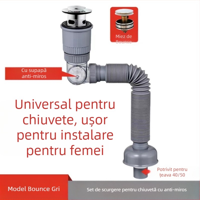 Kit universal de sifon pop-up pentru chiuvetă, ABS, Yayier Bathroom