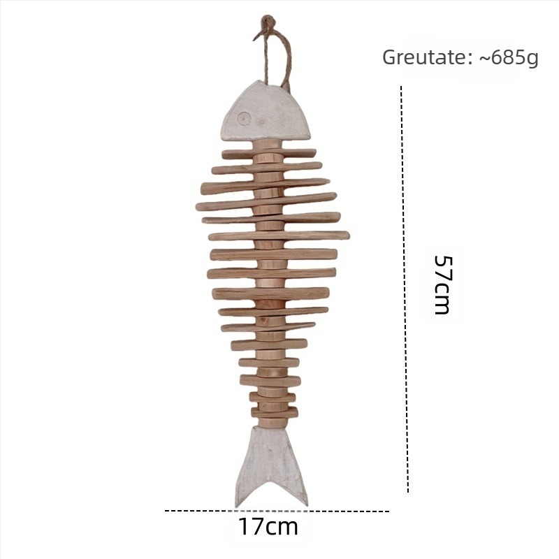Pandantiv din lemn pentru perete cu pește - stil pastoral nordic rustic american rural (Material: Lemn; Categorie: pandantiv de artizanat; Stil: Pastoral)