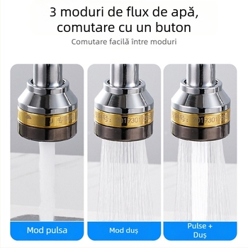 Extender pentru robinet de bucatarie cu cap semi-cupru, duza cu trei trepte, control monocanal, montaj prin șuruburi, cap de stropire rotativ universal (placare electrolitică; materiale ABS+copper / ABS+copper+oțel inox; temperatură de lucru 0-80°C)