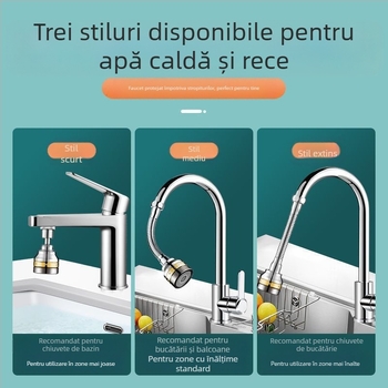 Extender pentru robinet de bucatarie cu cap semi-cupru, duza cu trei trepte, control monocanal, montaj prin șuruburi, cap de stropire rotativ universal (placare electrolitică; materiale ABS+copper / ABS+copper+oțel inox; temperatură de lucru 0-80°C)
