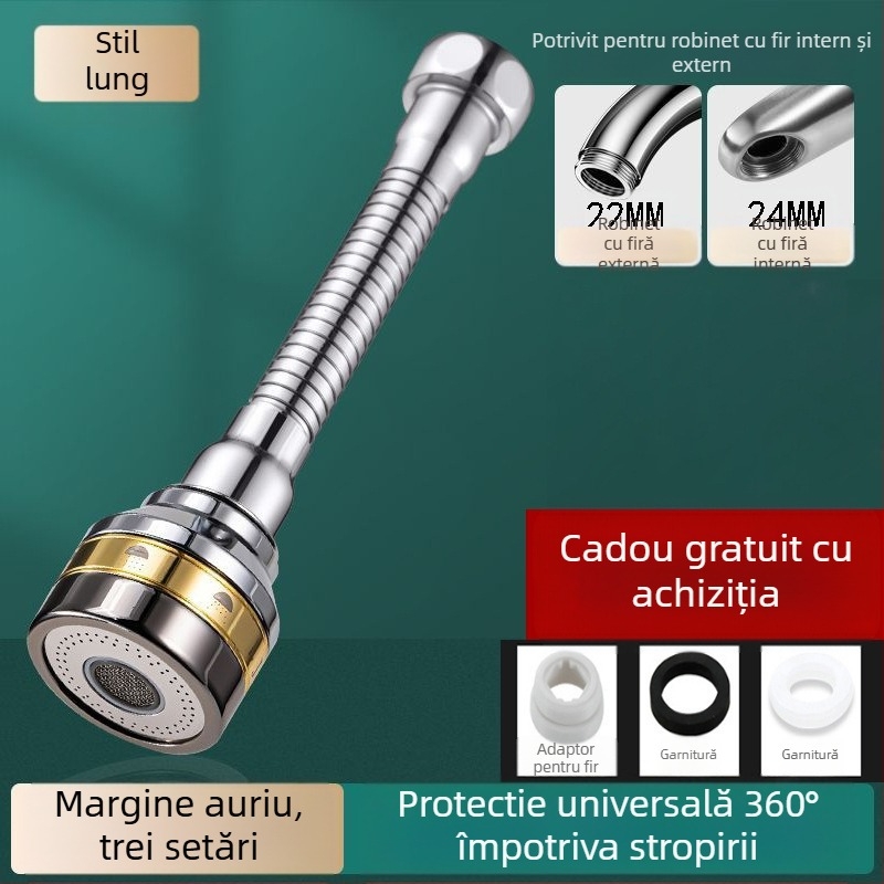 Extender pentru robinet de bucatarie cu cap semi-cupru, duza cu trei trepte, control monocanal, montaj prin șuruburi, cap de stropire rotativ universal (placare electrolitică; materiale ABS+copper / ABS+copper+oțel inox; temperatură de lucru 0-80°C)