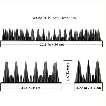 Șipuri din plastic pentru respingerea păsărilor, model MZK019-30, PP, anti-furt, anti-cățărare, anti-păsări, anti-pisici, pentru balcon/terasă, brand MZK