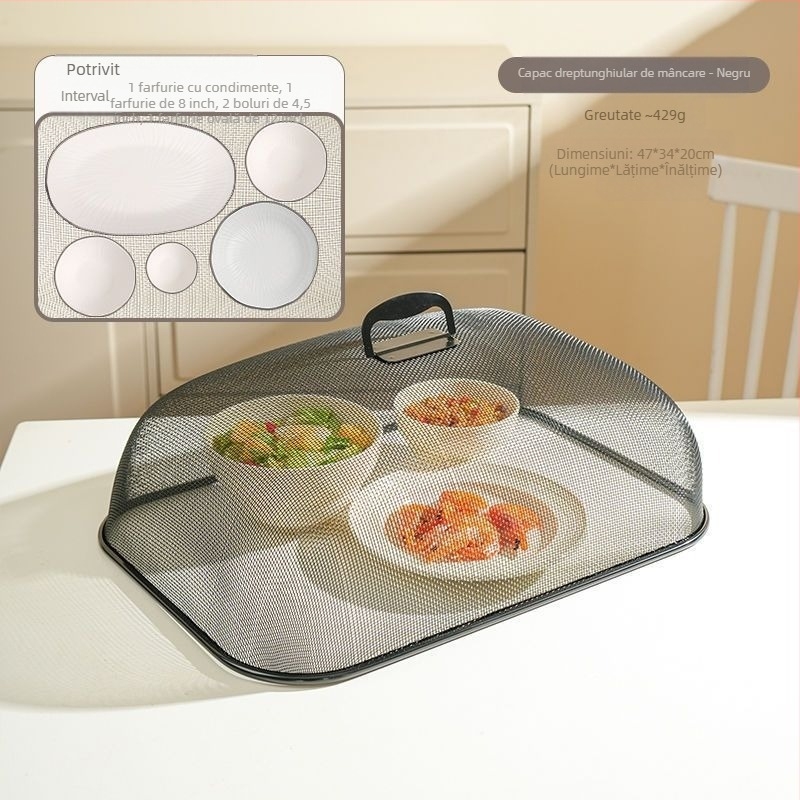 Capac de mâncare din oțel inoxidabil pentru bucătărie - capac multifuncțional cu cârlig de agățare, design modern minimalist, origine: Yongkang, lansat în 2024