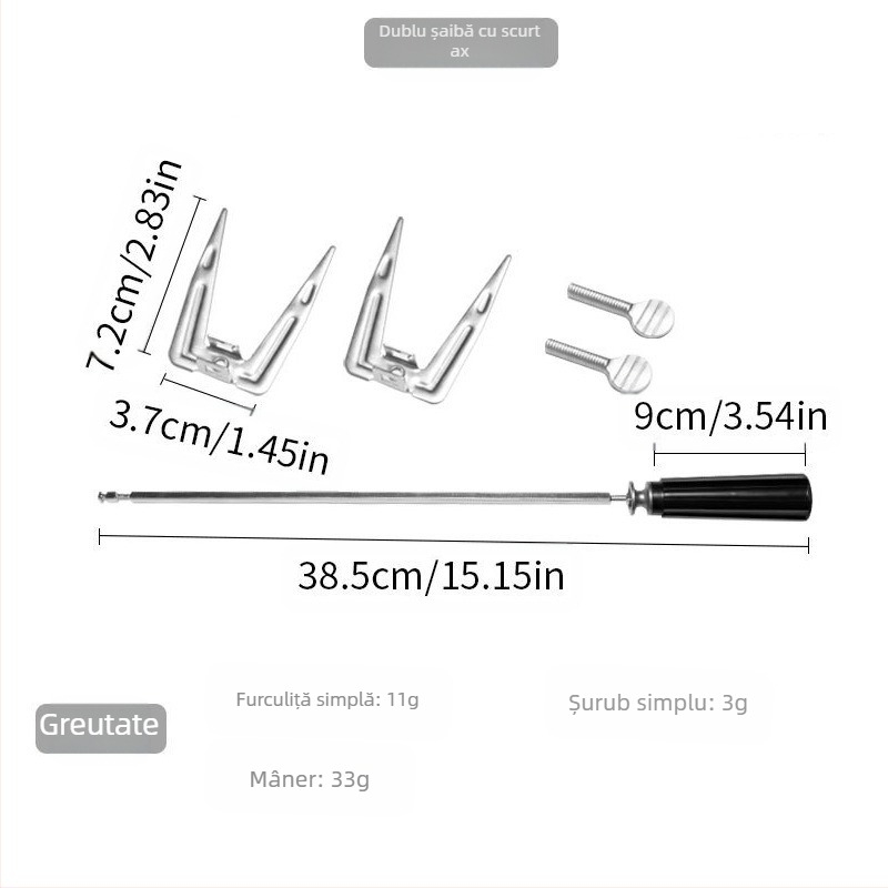 Furculiță rotativă pentru grătar, din oțel inoxidabil, în formă de V, finisaj lustruit, portabilă și demontabilă, greutate 0,23 kg