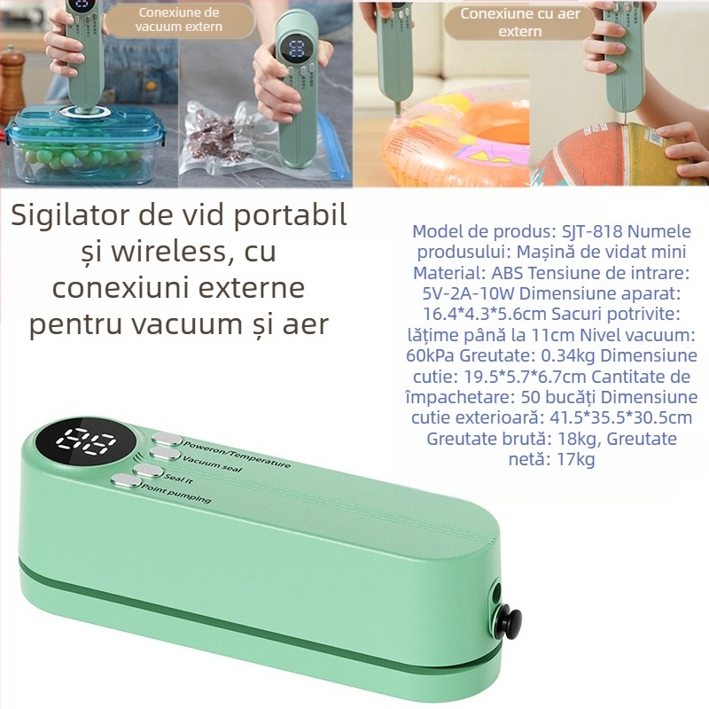 Mini sigilator de vid fără fir, reîncărcabil, carcasă ABS, capacitate 500–1000 ml, model 818, aparat de bucătărie