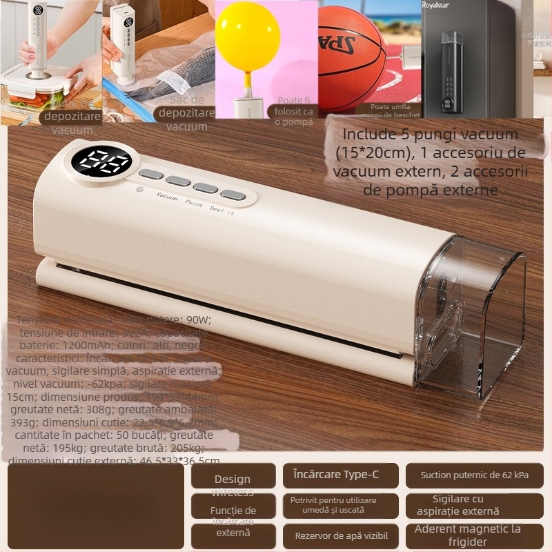 Mini sigilator de vid fără fir, reîncărcabil, carcasă ABS, capacitate 500–1000 ml, model 818, aparat de bucătărie