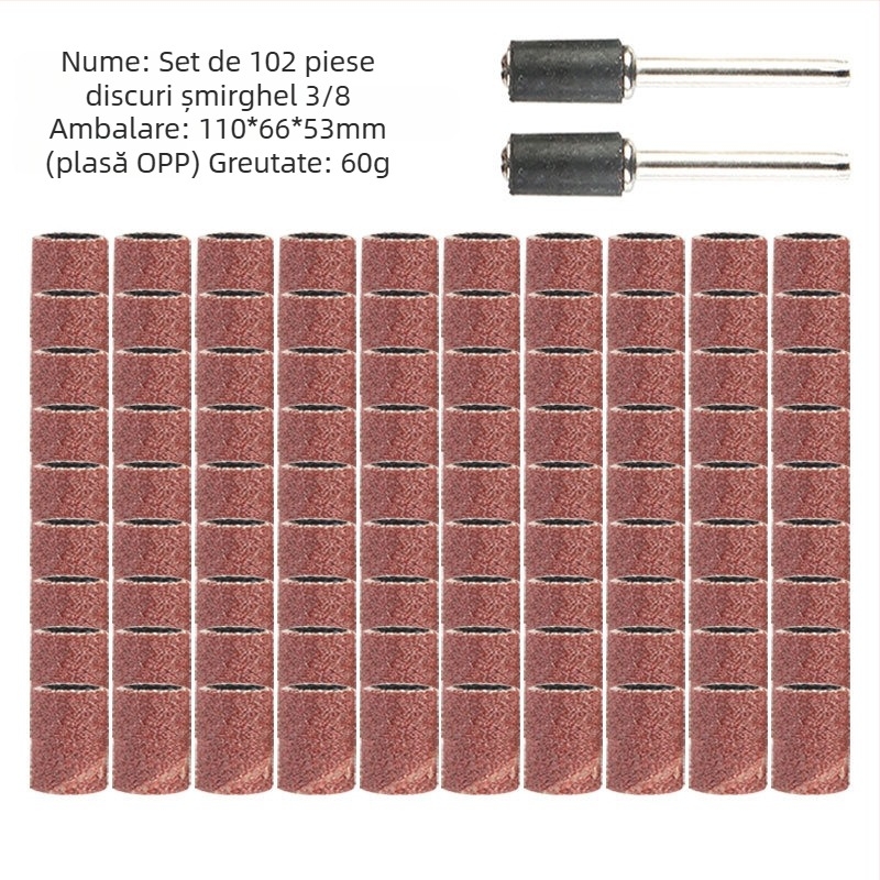 Set capete de șlefuit unghii, 102 buc, Material: șmirghel, Brand: Jia Shiteng, Diametru ax 1/2 și 3/8