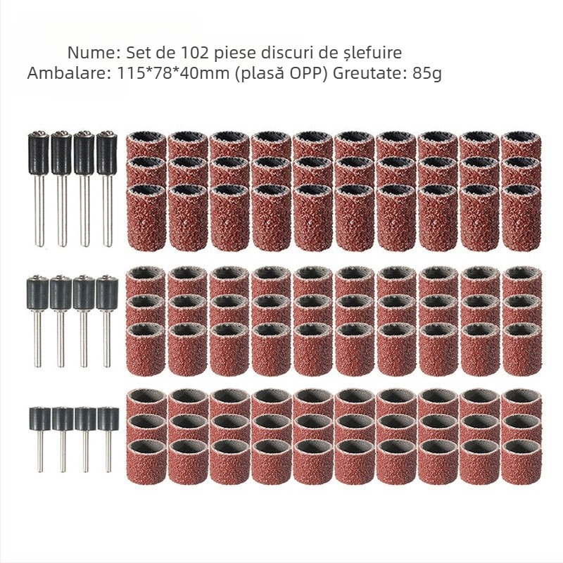 Set capete de șlefuit unghii, 102 buc, Material: șmirghel, Brand: Jia Shiteng, Diametru ax 1/2 și 3/8