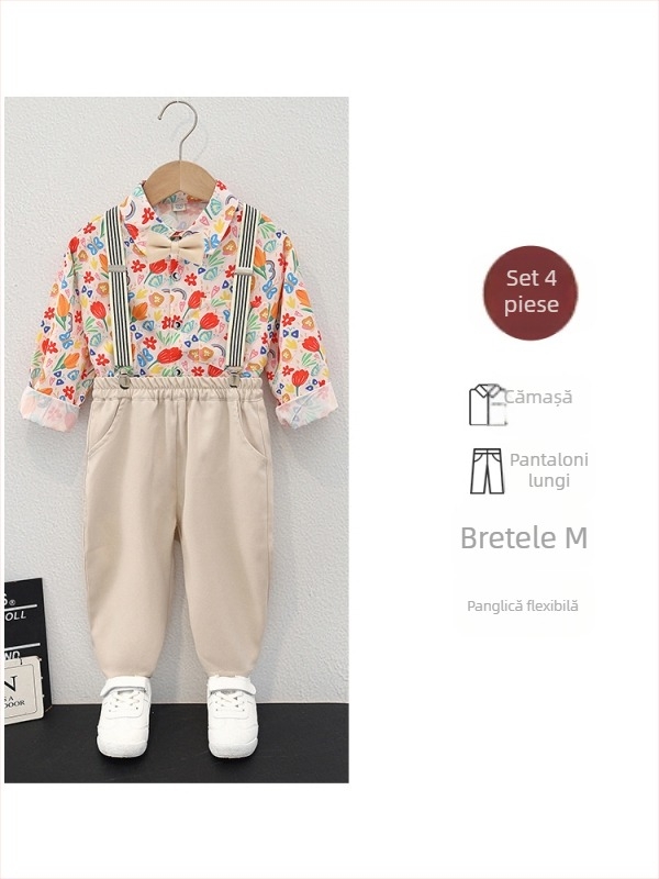 Costum pentru copii băieți din poliester, două piese, model cu dungi sau camuflaj, mâneci lungi și pantaloni, primăvară-toamnă stil casual