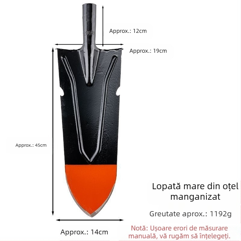 Lopata agricolă pentru grădină și exterior — oțel mangan, pentru săparea rădăcinilor de copac, solului și șanțurilor