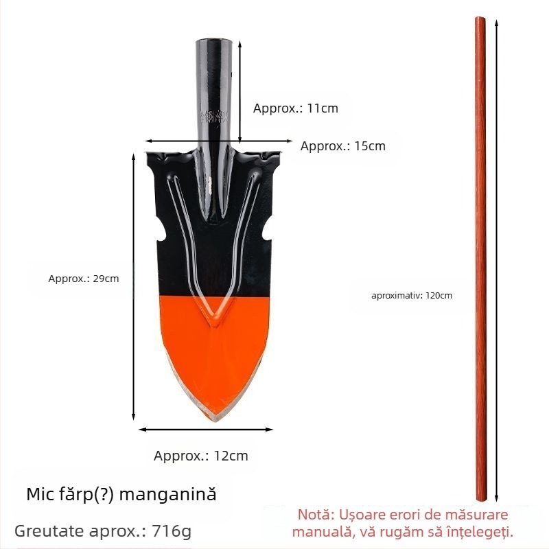 Lopata agricolă pentru grădină și exterior — oțel mangan, pentru săparea rădăcinilor de copac, solului și șanțurilor