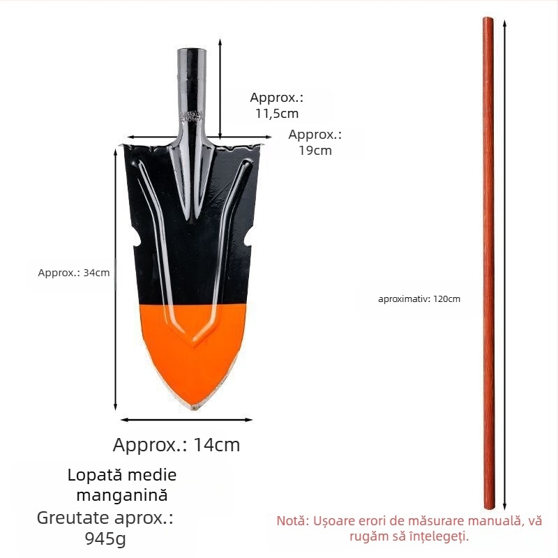 Lopata agricolă pentru grădină și exterior — oțel mangan, pentru săparea rădăcinilor de copac, solului și șanțurilor