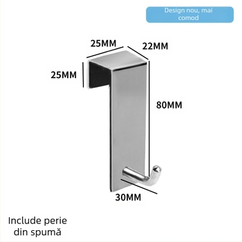 Cuiere de baie din oțel inoxidabil 304 pentru ușă de sticlă, montaj pe spate fără găuri, suport metalic detașabil cu un singur cârlig, capacitate 5 kg, design modern minimalist