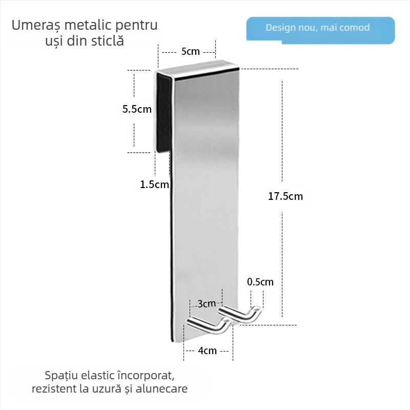 Cuiere de baie din oțel inoxidabil 304 pentru ușă de sticlă, montaj pe spate fără găuri, suport metalic detașabil cu un singur cârlig, capacitate 5 kg, design modern minimalist