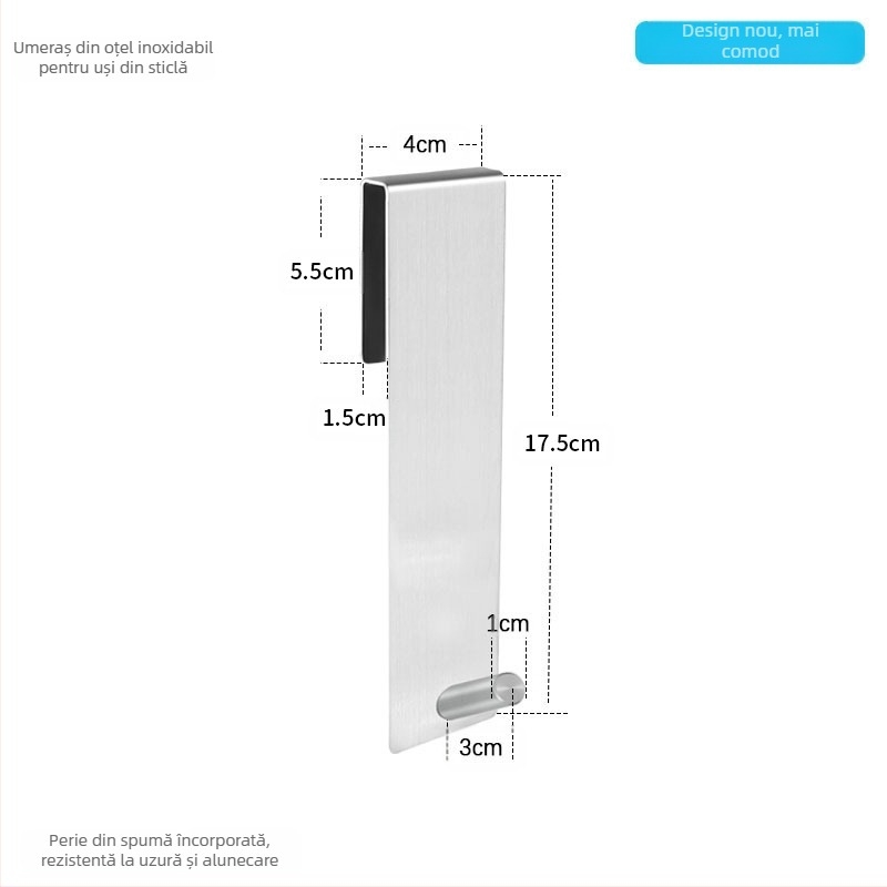 Cuiere de baie din oțel inoxidabil 304 pentru ușă de sticlă, montaj pe spate fără găuri, suport metalic detașabil cu un singur cârlig, capacitate 5 kg, design modern minimalist