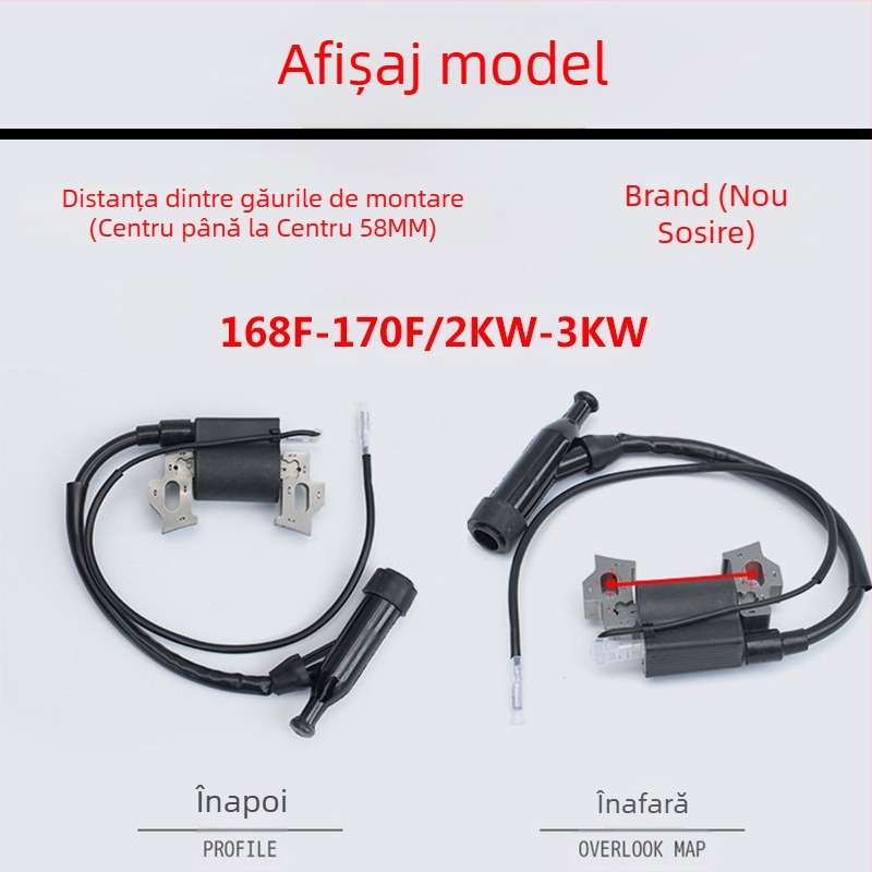 Bobina de aprindere pentru motoare 168F/170F/188F/190F — compatibilă cu generator pe benzină 2–8 kW, pompă de apă pentru cultivator, kit cu presiune înaltă