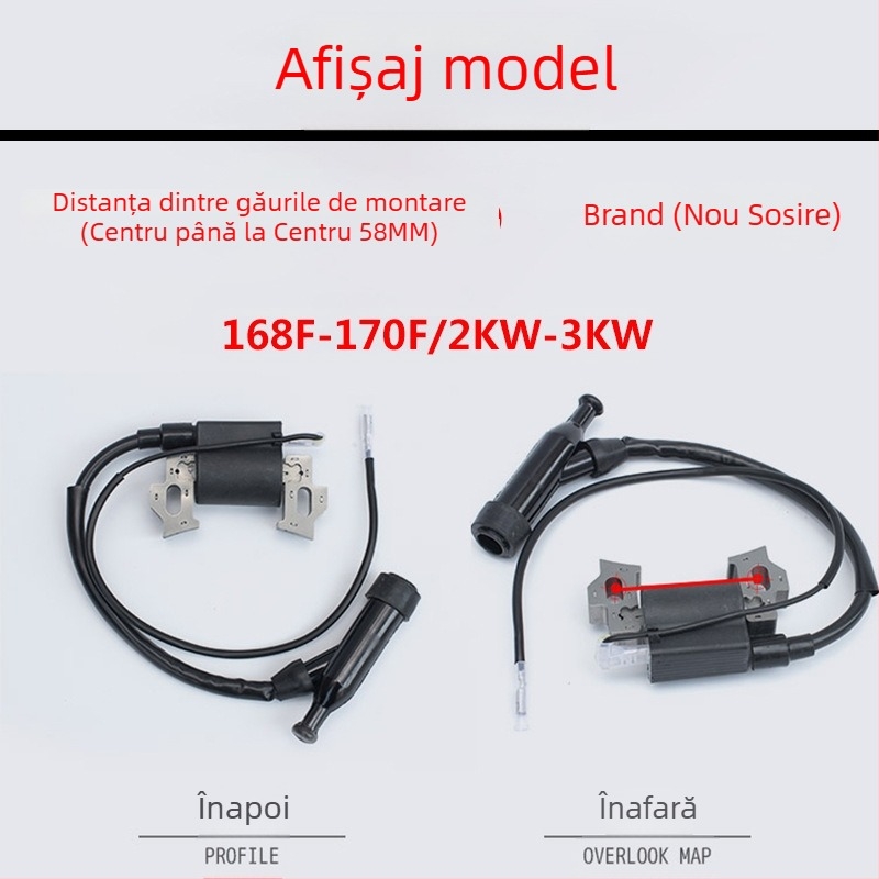 Bobina de aprindere pentru motoare 168F/170F/188F/190F — compatibilă cu generator pe benzină 2–8 kW, pompă de apă pentru cultivator, kit cu presiune înaltă