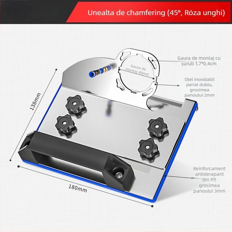Accesoriu pentru șlefuitorul unghiular, model 100, tăiere la 45° pentru plăci, suport fix de tăiere
