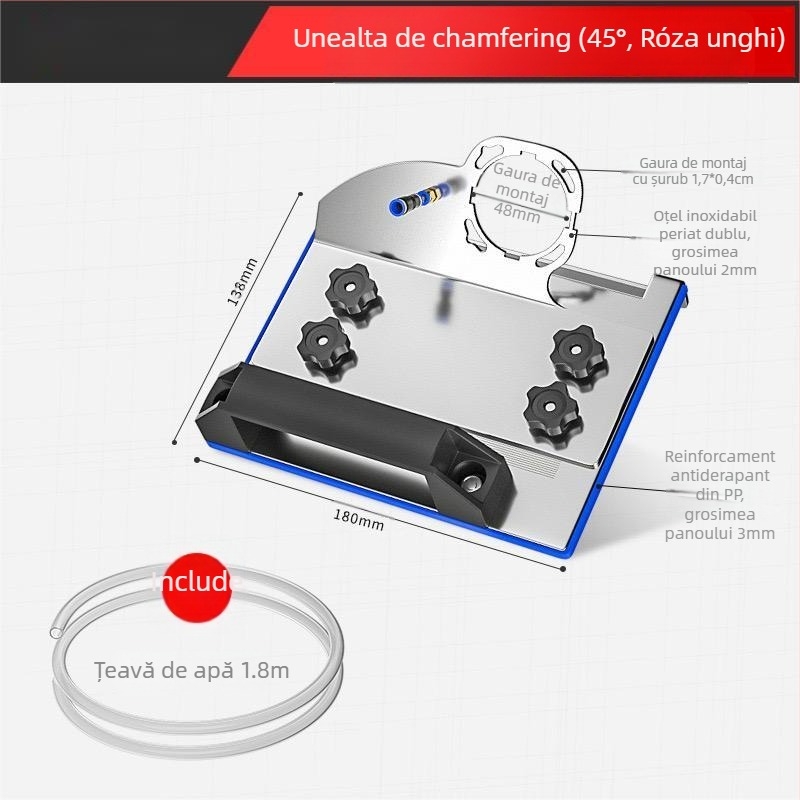 Accesoriu pentru șlefuitorul unghiular, model 100, tăiere la 45° pentru plăci, suport fix de tăiere