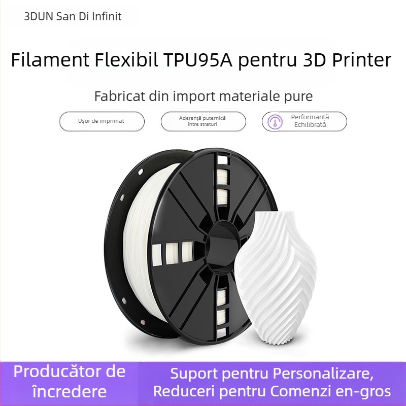 TPU 95A filament flexibil pentru imprimante 3D, secțiune circulară, disc, densitate 1.10-1.25 g/cm³, 1 kg