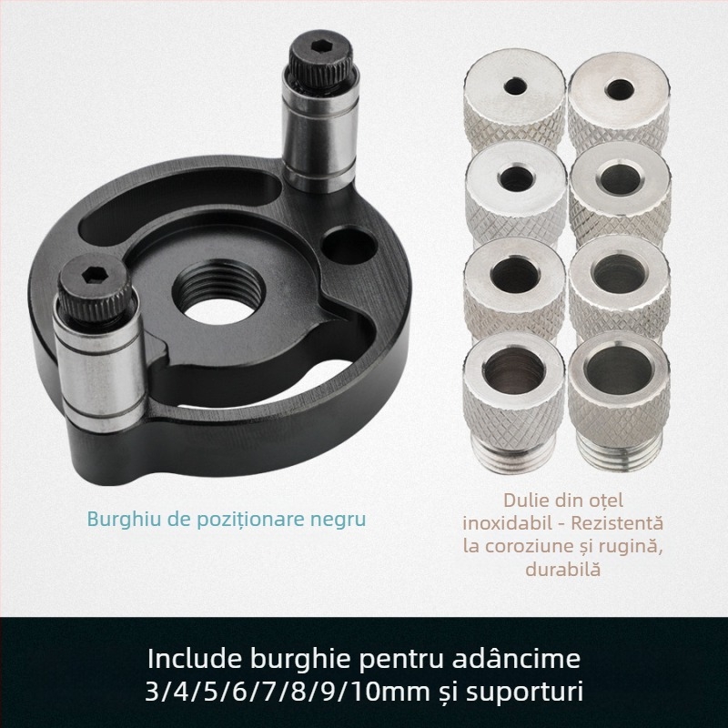 DARE cioc de poziționare cu gaură unică pentru tâmplărie — centru adaptiv de localizare a găurii, compatibil cu burghie din oțel sau oțel inoxidabil 6/8/10; greutate 0,14 kg