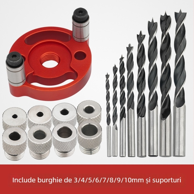 DARE cioc de poziționare cu gaură unică pentru tâmplărie — centru adaptiv de localizare a găurii, compatibil cu burghie din oțel sau oțel inoxidabil 6/8/10; greutate 0,14 kg