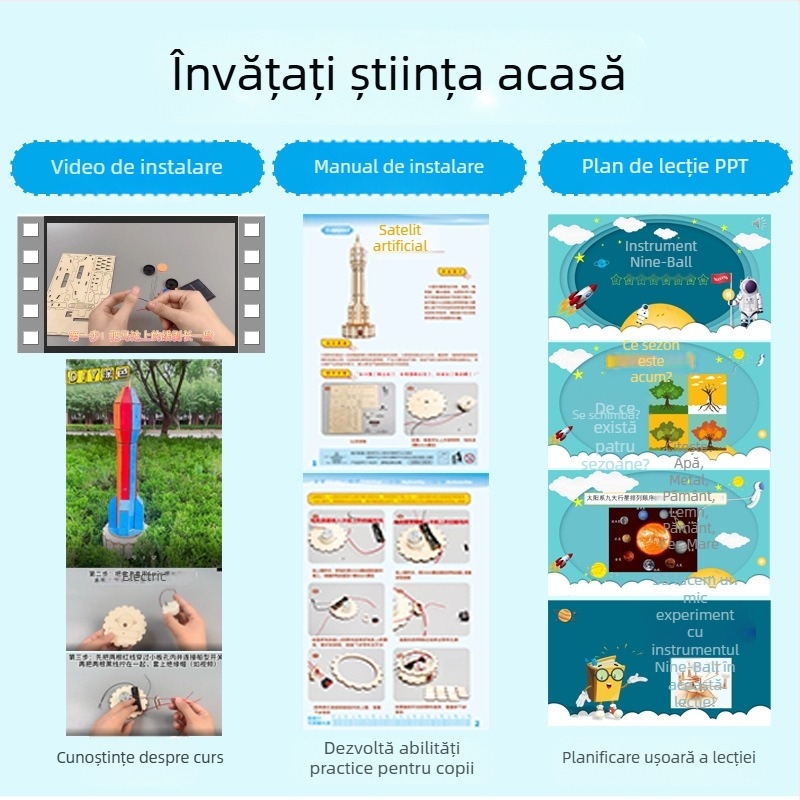 Model aerospațial din lemn — electric, DIY, jucărie educațională de fizică pentru elevi din învățământul primar (7-14 ani)