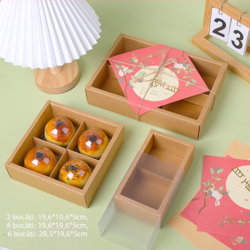 Cutie cadou Mooncake cu cremă de gălbenuș, ambalaj transparent mat, ștanțare la cald (Origine: Wenzhou; Prelucrare și personalizare: Nu; Brand: A Kun; Personalizare: Nu)