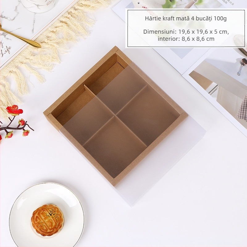 Cutie cadou Mooncake cu cremă de gălbenuș, ambalaj transparent mat, ștanțare la cald (Origine: Wenzhou; Prelucrare și personalizare: Nu; Brand: A Kun; Personalizare: Nu)