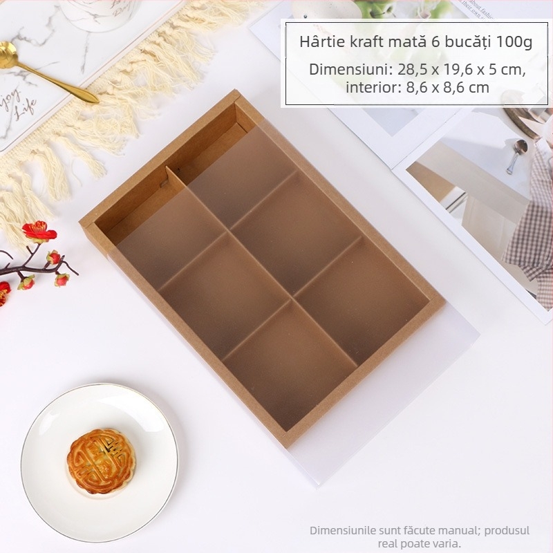 Cutie cadou Mooncake cu cremă de gălbenuș, ambalaj transparent mat, ștanțare la cald (Origine: Wenzhou; Prelucrare și personalizare: Nu; Brand: A Kun; Personalizare: Nu)