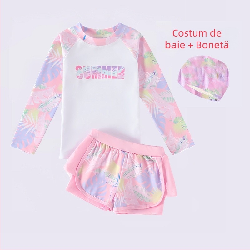 Costum de baie pentru fete, două piese, protecție UV, model 2023