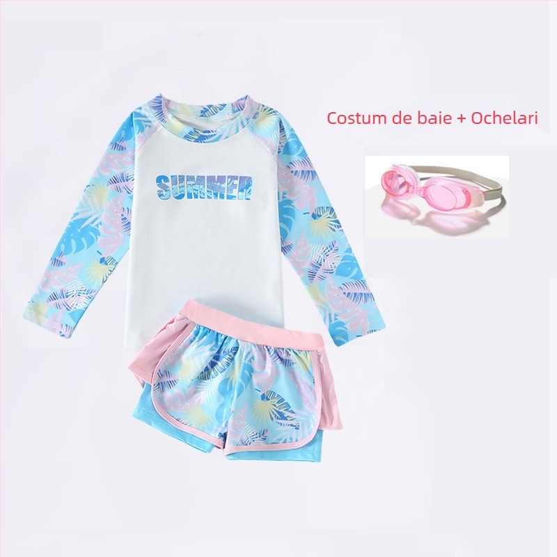 Costum de baie pentru fete, două piese, protecție UV, model 2023