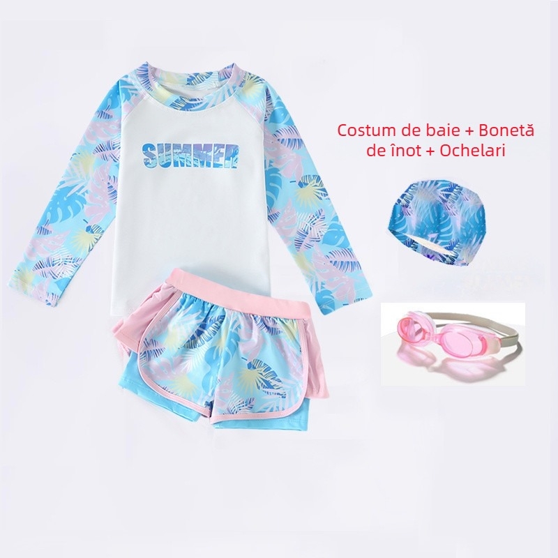 Costum de baie pentru fete, două piese, protecție UV, model 2023