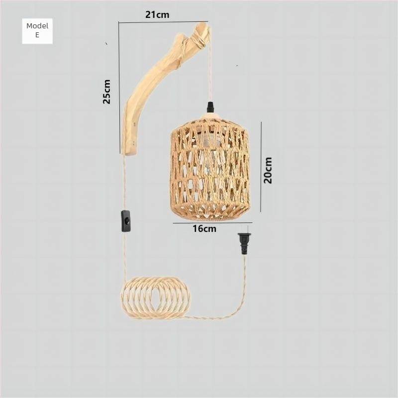 Lampă de perete cu abajur din bambus împletit, artă din lemn, inspirație tea house, stil japonez retro, lampă creativă pentru dormitor, 220V, certificare 3C 2023010105591769